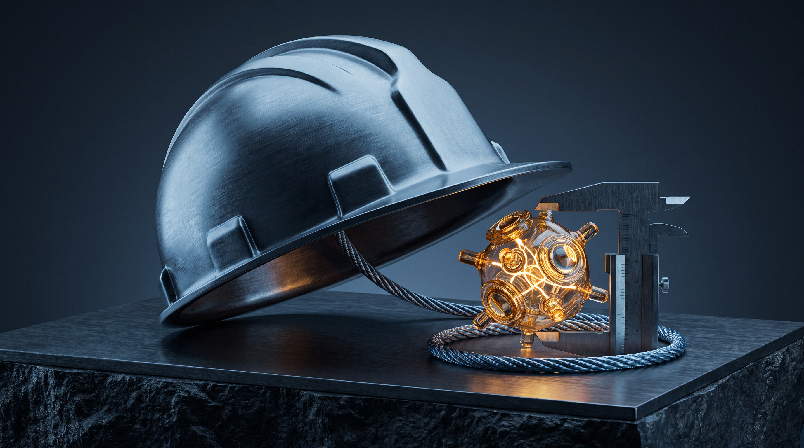 Abstract editorial cover illustration for "MSA Safety (MSA): Cash-Backed Rebound Makes Autronica the Test", using precision industrial machinery and infrastructure to interpret its central idea.