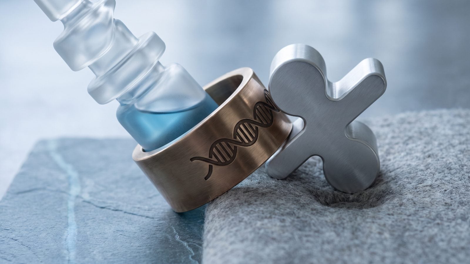 Editorial cover illustration for "Ascendis Pharma (ASND): Patent Peace Takes 18% to 20% of Covered YUVIWEL Sales", using clean modern laboratory architecture to interpret its central idea.