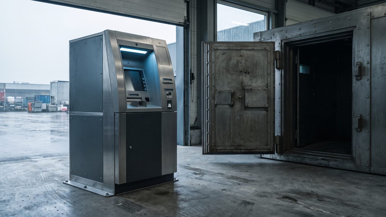 Editorial cover illustration for "Brink’s (BCO): US$6.6 Billion ATM Deal Turns Cash Generation Into Debt Defense", using precision industrial machinery and infrastructure to interpret its central idea.