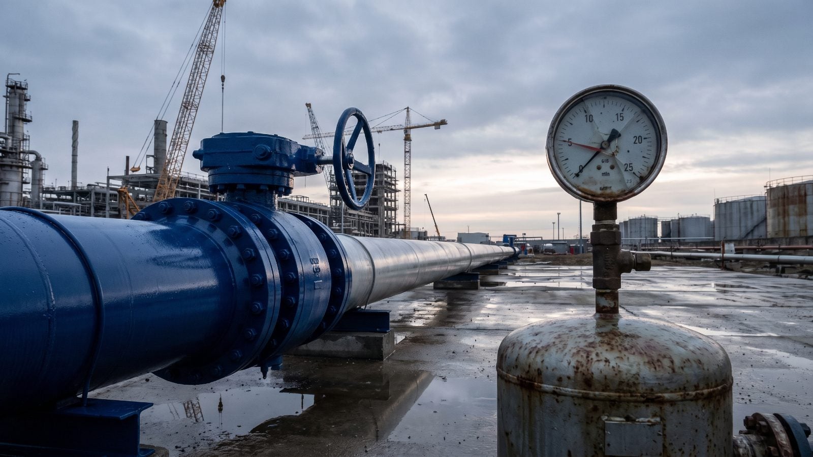Editorial cover illustration for "Phillips 66 (PSX): Q2 Cash Speeds Debt Cut, Projects Advance", using flowing energy infrastructure to interpret its central idea.